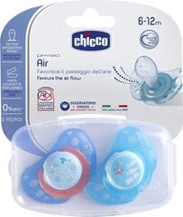 Silikonitutti Chicco Physio Air, sininen 6kk, 2 kpl hinta ja tiedot | Tutit | hobbyhall.fi