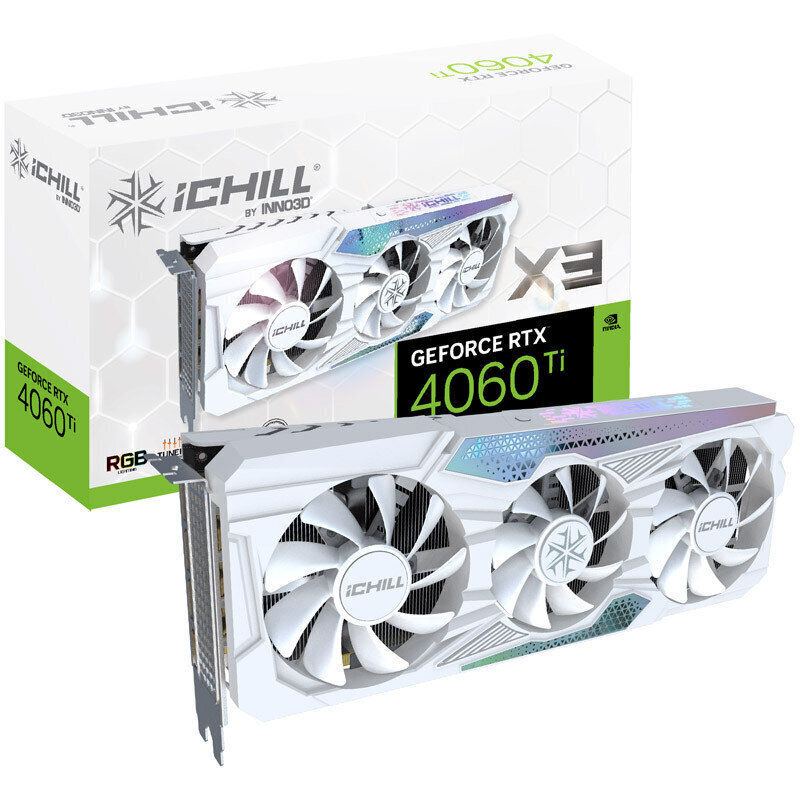 Inno3D GeForce RTX 4060 Ti iChill X3 White (C406T3-08D6X-17113280) hinta ja tiedot | Näytönohjaimet | hobbyhall.fi