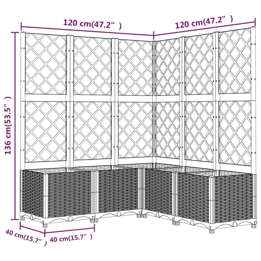 vidaXL Kukkalaatikko säleiköllä tummanharmaa 120x120x136 cm PP hinta ja tiedot | Kukkalaatikot | hobbyhall.fi