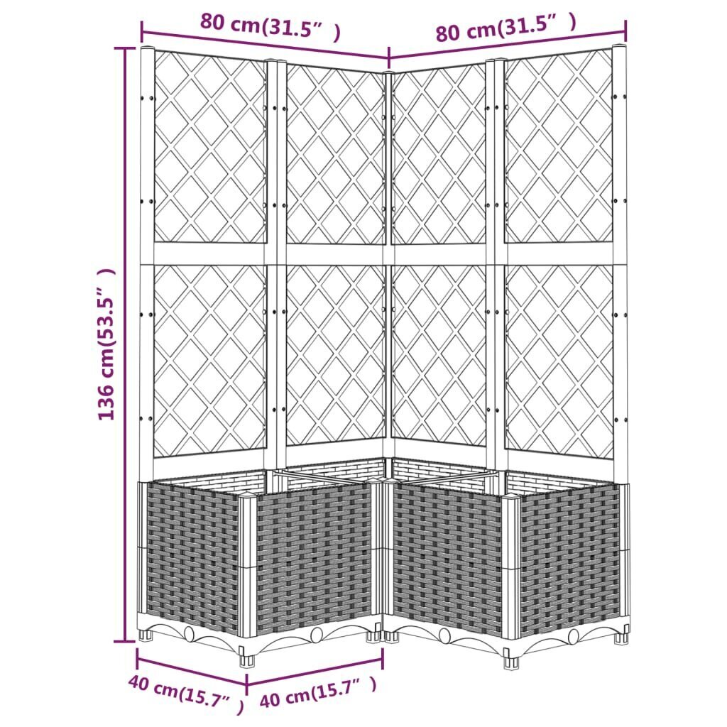 vidaXL Kukkalaatikko säleiköllä tummanharmaa 80x80x136 cm PP hinta ja tiedot | Kukkalaatikot | hobbyhall.fi