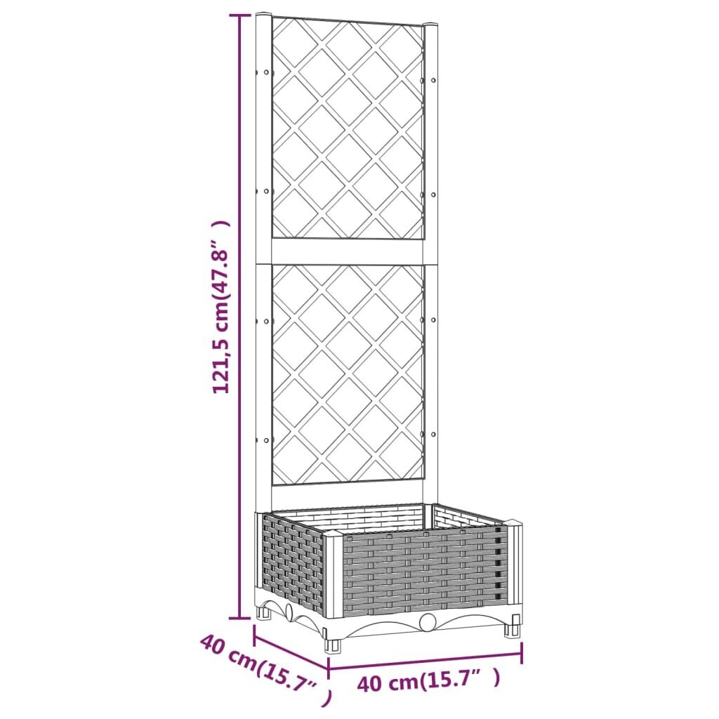 vidaXL Kukkalaatikko säleiköllä tummanharmaa 40x40x121,5 cm PP hinta ja tiedot | Kukkalaatikot | hobbyhall.fi