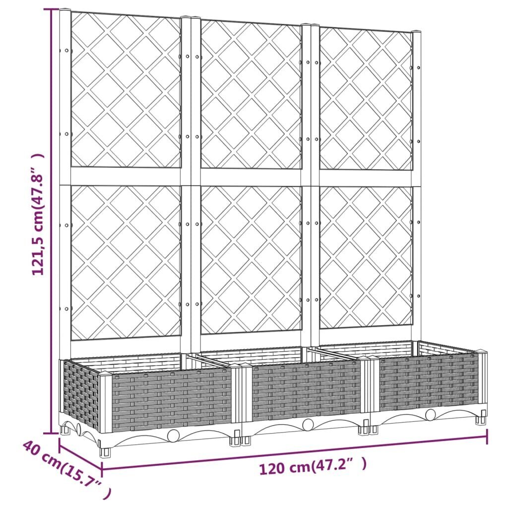 vidaXL Kukkalaatikko säleiköllä ruskea 120x40x121,5 cm PP hinta ja tiedot | Kukkalaatikot | hobbyhall.fi