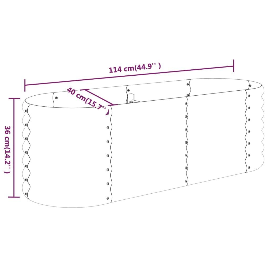 vidaXL Korotettu kukkalaatikko jauhemaalattu teräs 114x40x36 cm hopea hinta ja tiedot | Istutusruukut ja minikasvihuoneet | hobbyhall.fi