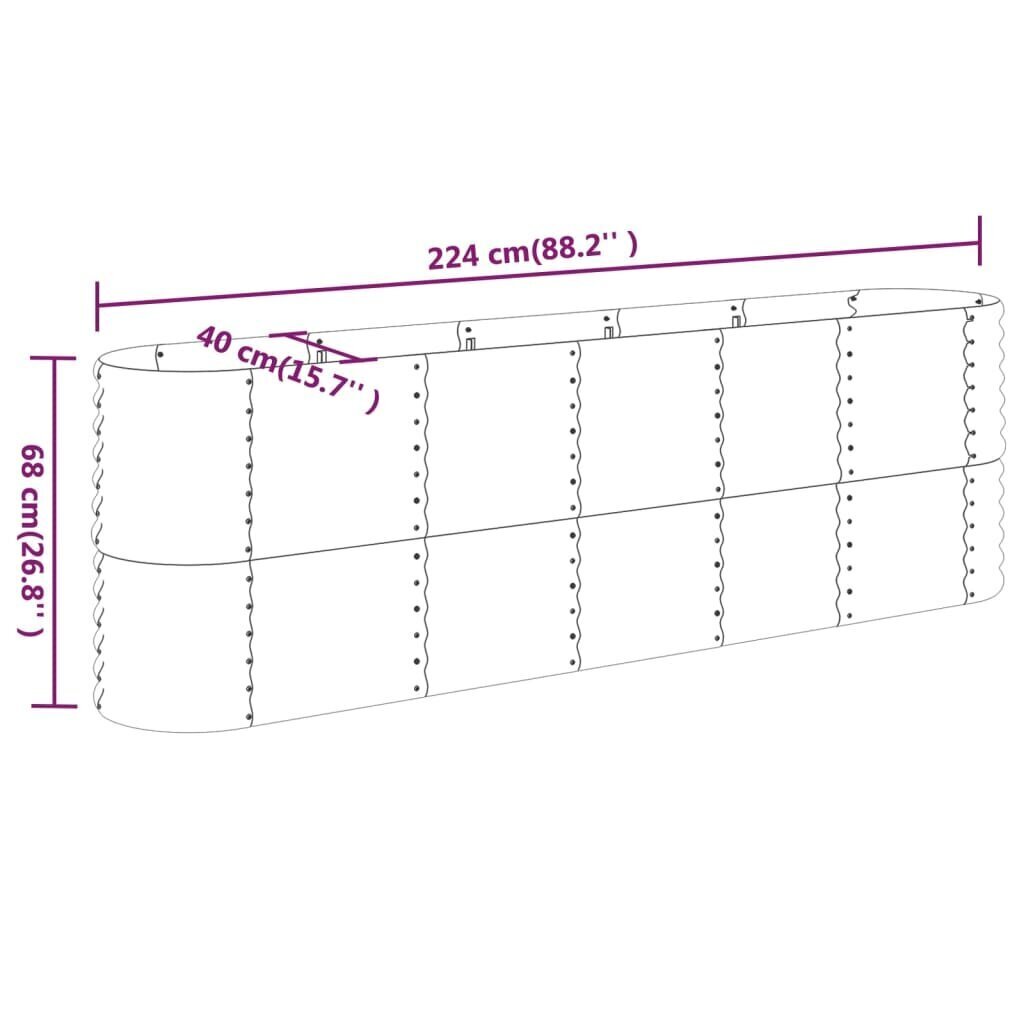 vidaXL Korotettu kukkalaatikko jauhemaalattu teräs 224x40x68 cm vihreä hinta ja tiedot | Kukkalaatikot | hobbyhall.fi