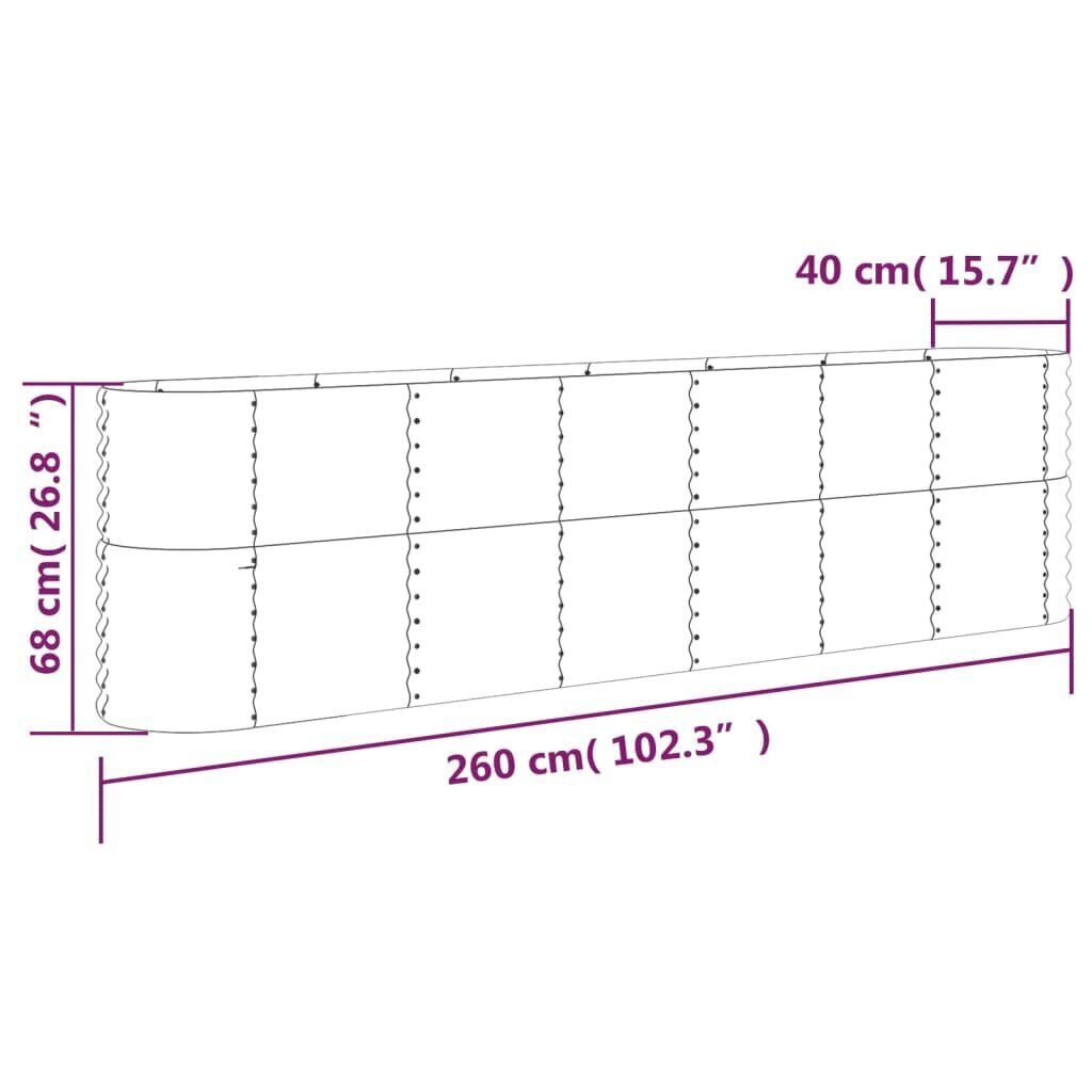 vidaXL Korotettu kukkalaatikko jauhemaalattu teräs 260x40x68 cm hopea hinta ja tiedot | Kukkalaatikot | hobbyhall.fi