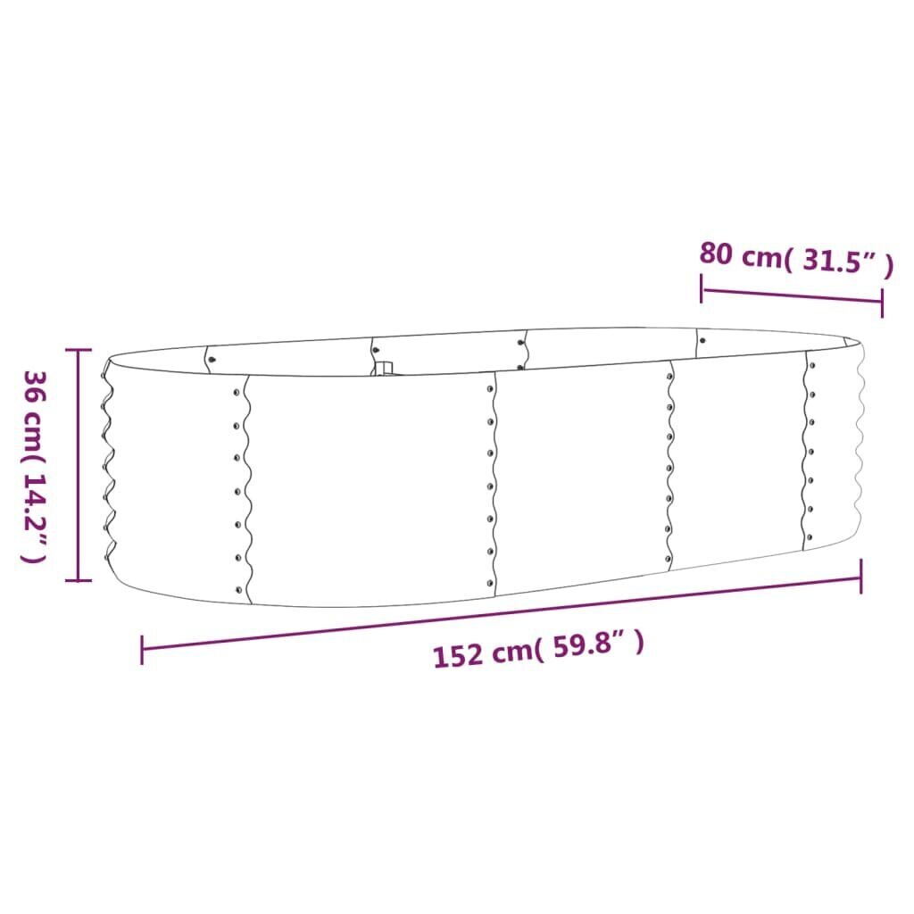 vidaXL Korotettu kukkalaatikko jauhemaalattu teräs 152x80x36 cm harmaa hinta ja tiedot | Kukkalaatikot | hobbyhall.fi