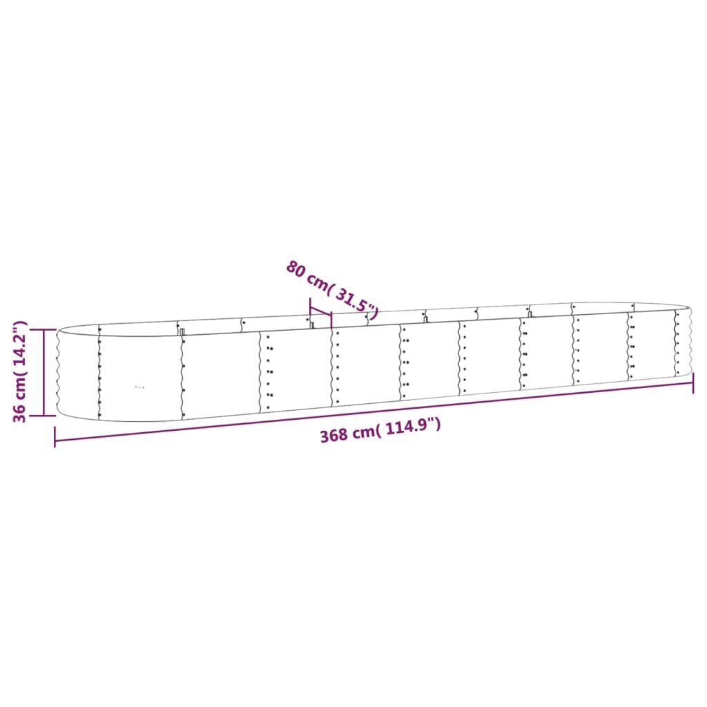 vidaXL Korotettu kukkalaatikko jauhemaalattu teräs 368x80x36cm vihreä hinta ja tiedot | Istutusruukut ja minikasvihuoneet | hobbyhall.fi