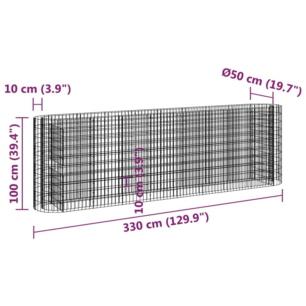 vidaXL Korotettu kivikori/kukkalaatikko galvanoitu rauta 330x50x100 cm hinta ja tiedot | Istutusruukut ja minikasvihuoneet | hobbyhall.fi