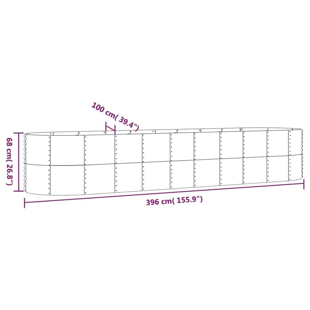 vidaXL Korotettu kukkalaatikko jauhemaalattu teräs 396x100x68cm harmaa hinta ja tiedot | Kukkaruukut | hobbyhall.fi