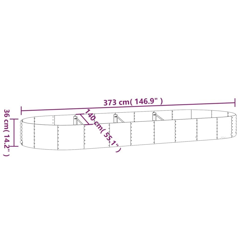 vidaXL Korotettu kukkalaatikko jauhemaalattu teräs 373x140x36 cm hopea hinta ja tiedot | Kukkalaatikot | hobbyhall.fi