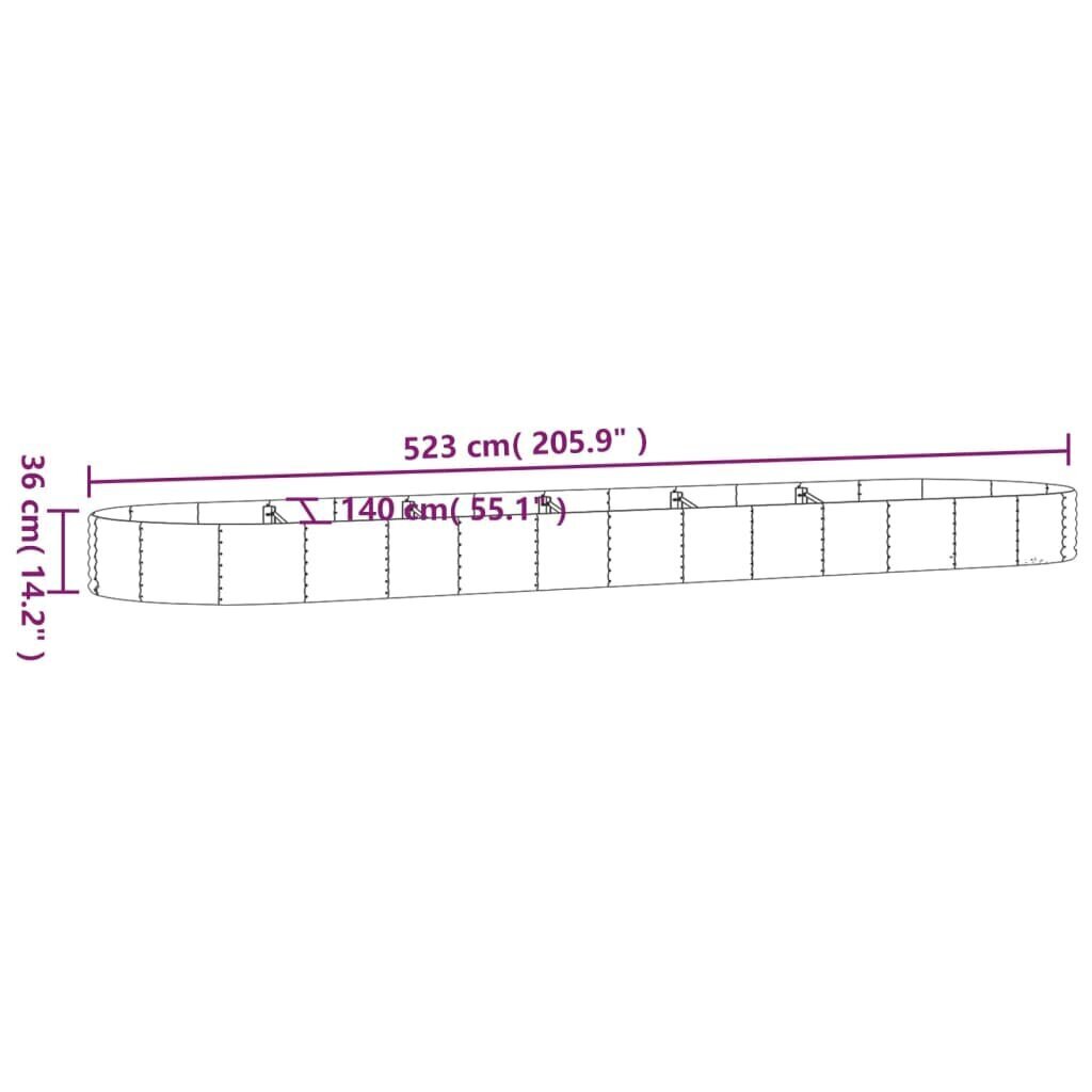 vidaXL Korotettu kukkalaatikko jauhemaalattu teräs 523x140x36 cm hopea hinta ja tiedot | Kukkalaatikot | hobbyhall.fi