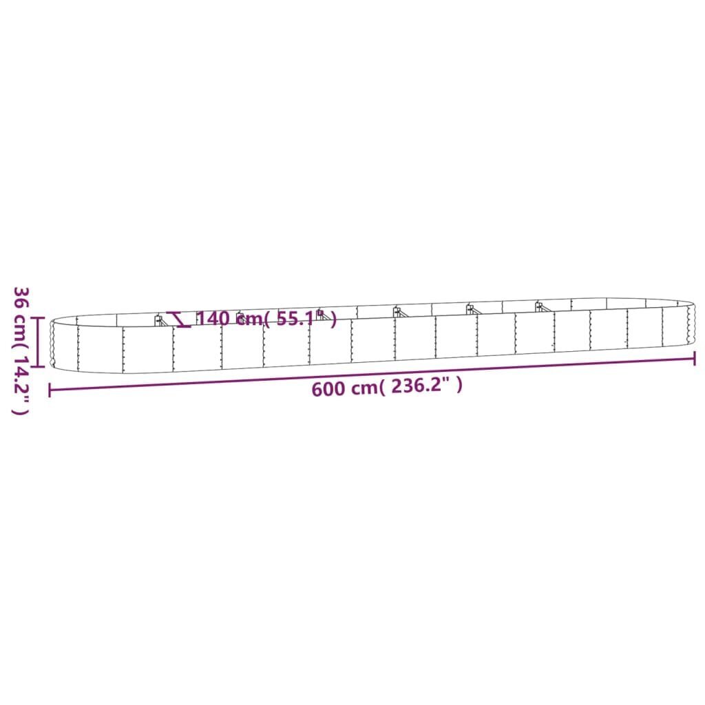 vidaXL Korotettu kukkalaatikko jauhemaalattu teräs 600x140x36cm harmaa hinta ja tiedot | Kukkalaatikot | hobbyhall.fi