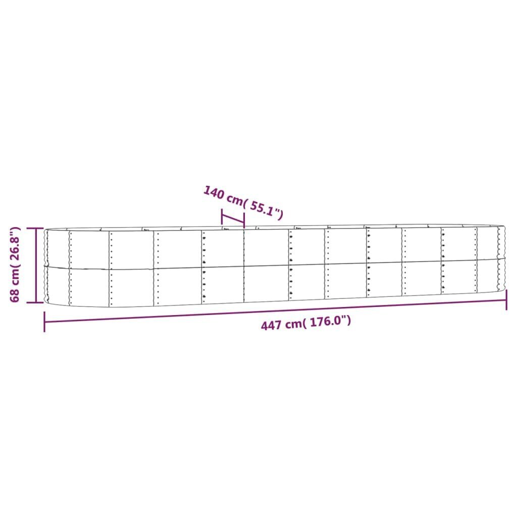 vidaXL Korotettu kukkalaatikko hopea 447x140x68cm jauhemaalattu teräs hinta ja tiedot | Kukkalaatikot | hobbyhall.fi