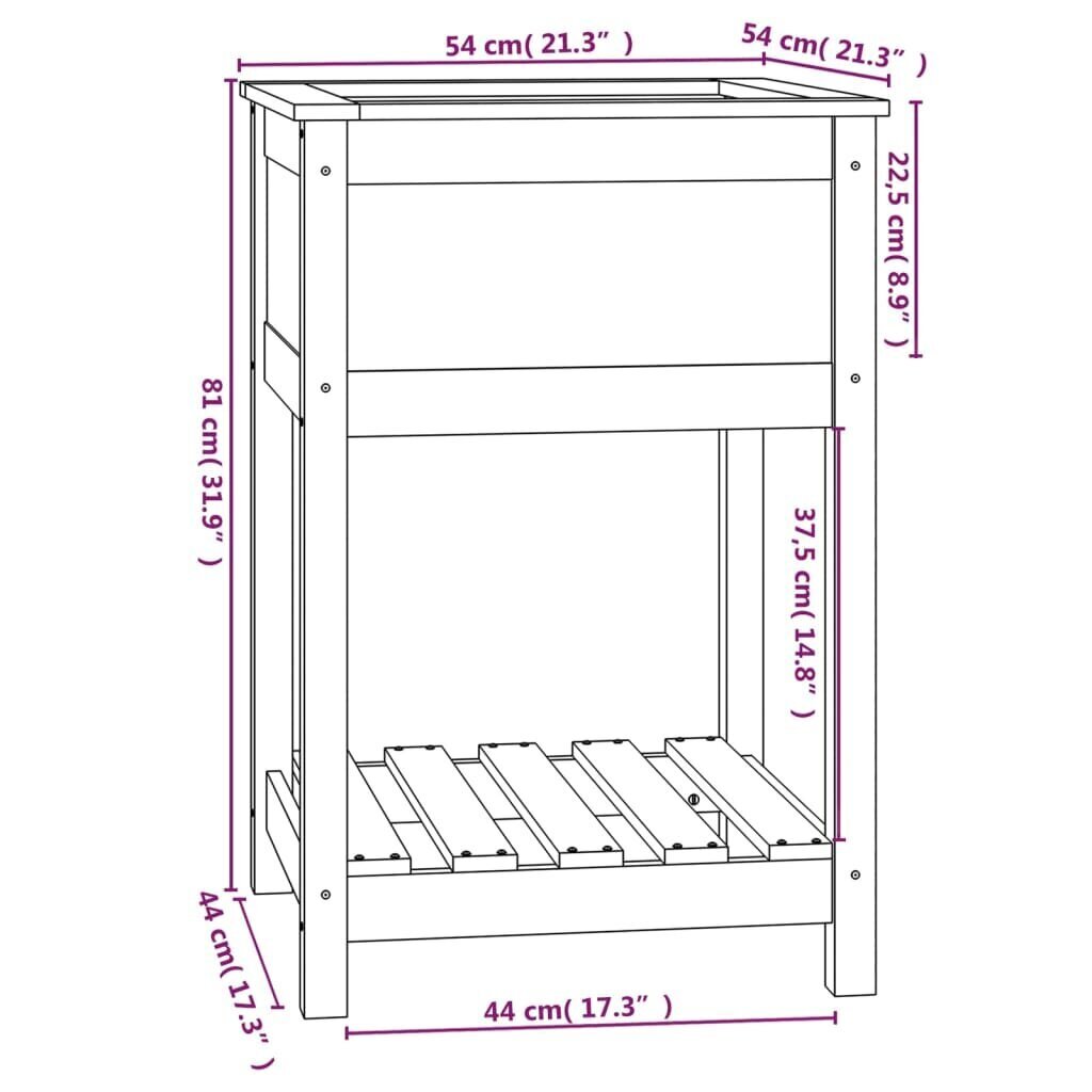 vidaXL Kukkalaatikko hyllyllä musta 54x54x81 cm täysi mänty hinta ja tiedot | Kukkalaatikot | hobbyhall.fi