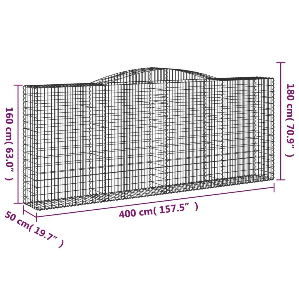 vidaXL Kaareva kivikori 400x50x160/180 cm galvanoitu rauta hinta ja tiedot | Aidat ja tarvikkeet | hobbyhall.fi