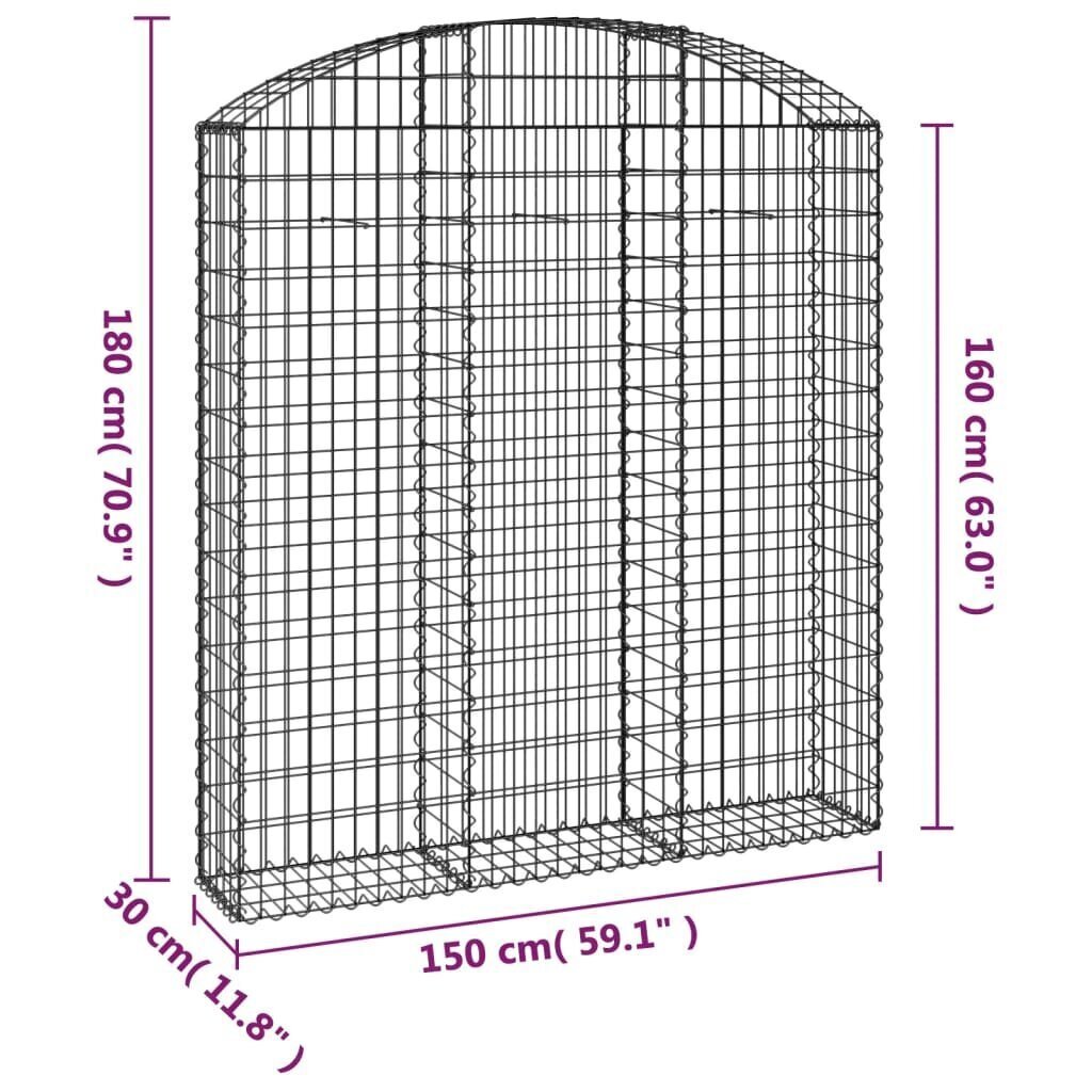 vidaXL Kaareva kivikori 150x30x160/180 cm galvanoitu rauta hinta ja tiedot | Aidat ja tarvikkeet | hobbyhall.fi