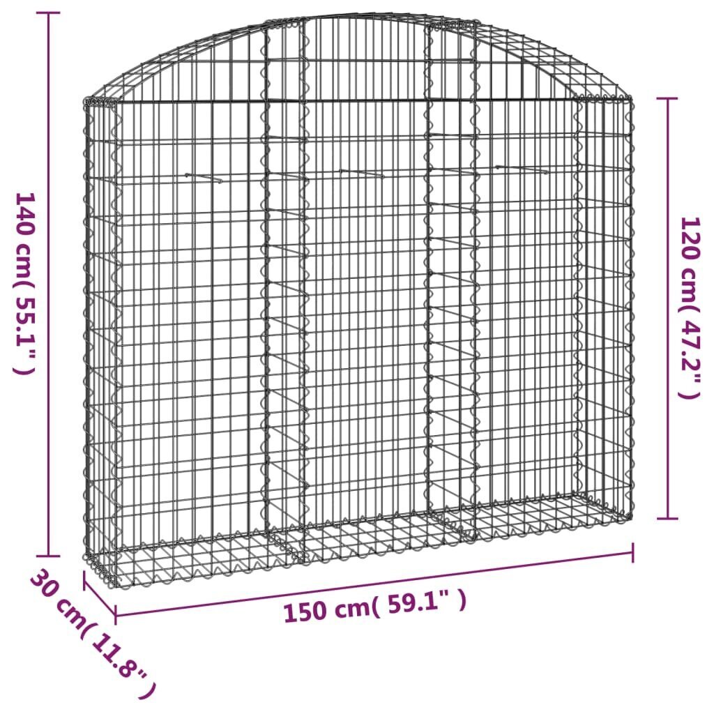 vidaXL Kaareva kivikori 150x30x120/140 cm galvanoitu rauta hinta ja tiedot | Aidat ja tarvikkeet | hobbyhall.fi