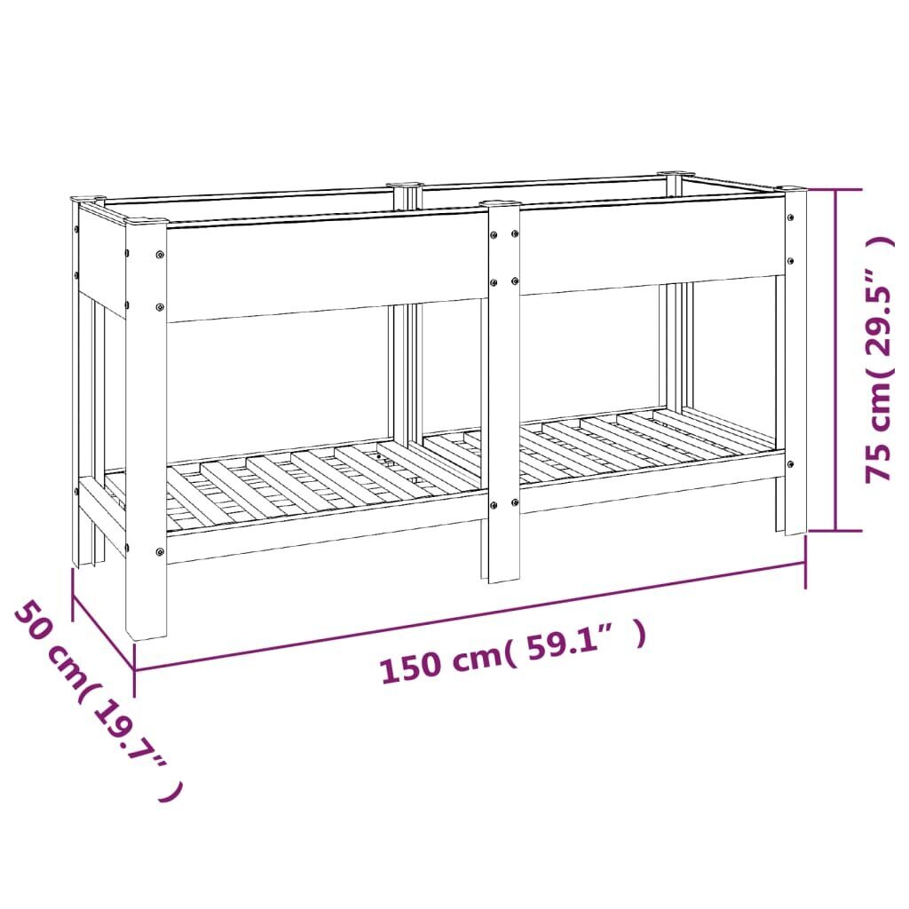 vidaXL Korotettu kukkalaatikko hyllyllä harmaa 150x50x75 cm WPC hinta ja tiedot | Kukkaruukut | hobbyhall.fi