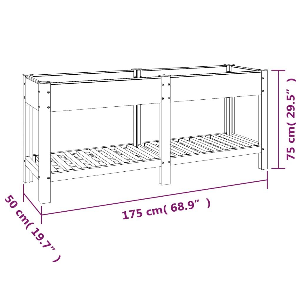 vidaXL Korotettu kukkalaatikko hyllyllä harmaa 175x50x75 cm WPC hinta ja tiedot | Kukkaruukut | hobbyhall.fi