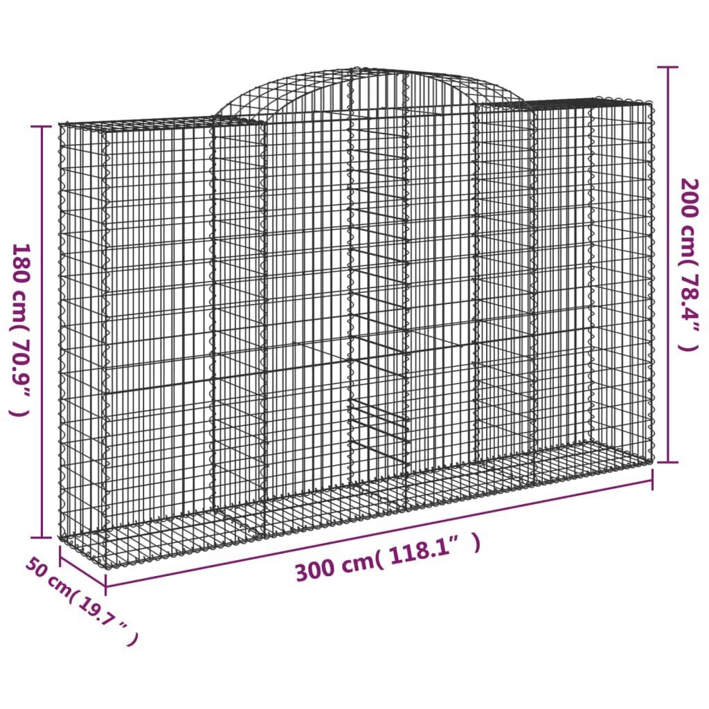 vidaXL Kaareva kivikori 300x50x180/200 cm galvanoitu rauta hinta ja tiedot | Aidat ja tarvikkeet | hobbyhall.fi