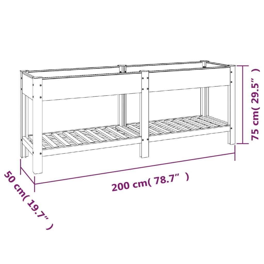 vidaXL Korotettu kukkalaatikko hyllyllä harmaa 200x50x75 cm WPC hinta ja tiedot | Kukkaruukut | hobbyhall.fi