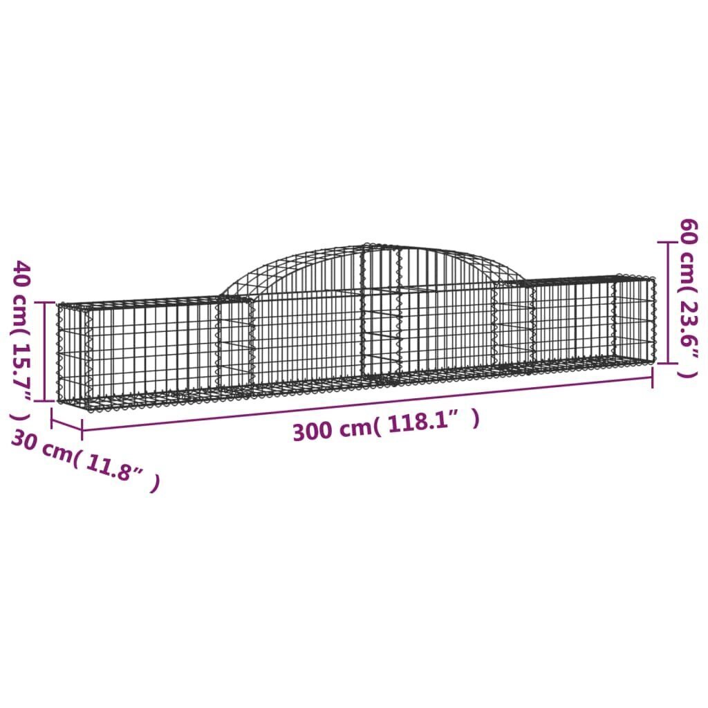 vidaXL Kaareva kivikori 300x30x40/60 cm galvanoitu rauta hinta ja tiedot | Aidat ja tarvikkeet | hobbyhall.fi