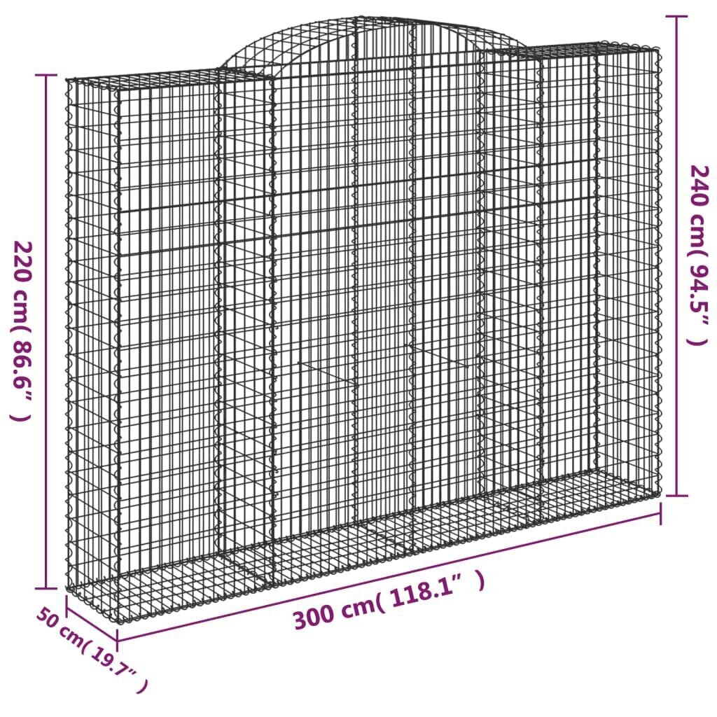 vidaXL Kaareva kivikori 300x50x220/240 cm galvanoitu rauta hinta ja tiedot | Aidat ja tarvikkeet | hobbyhall.fi