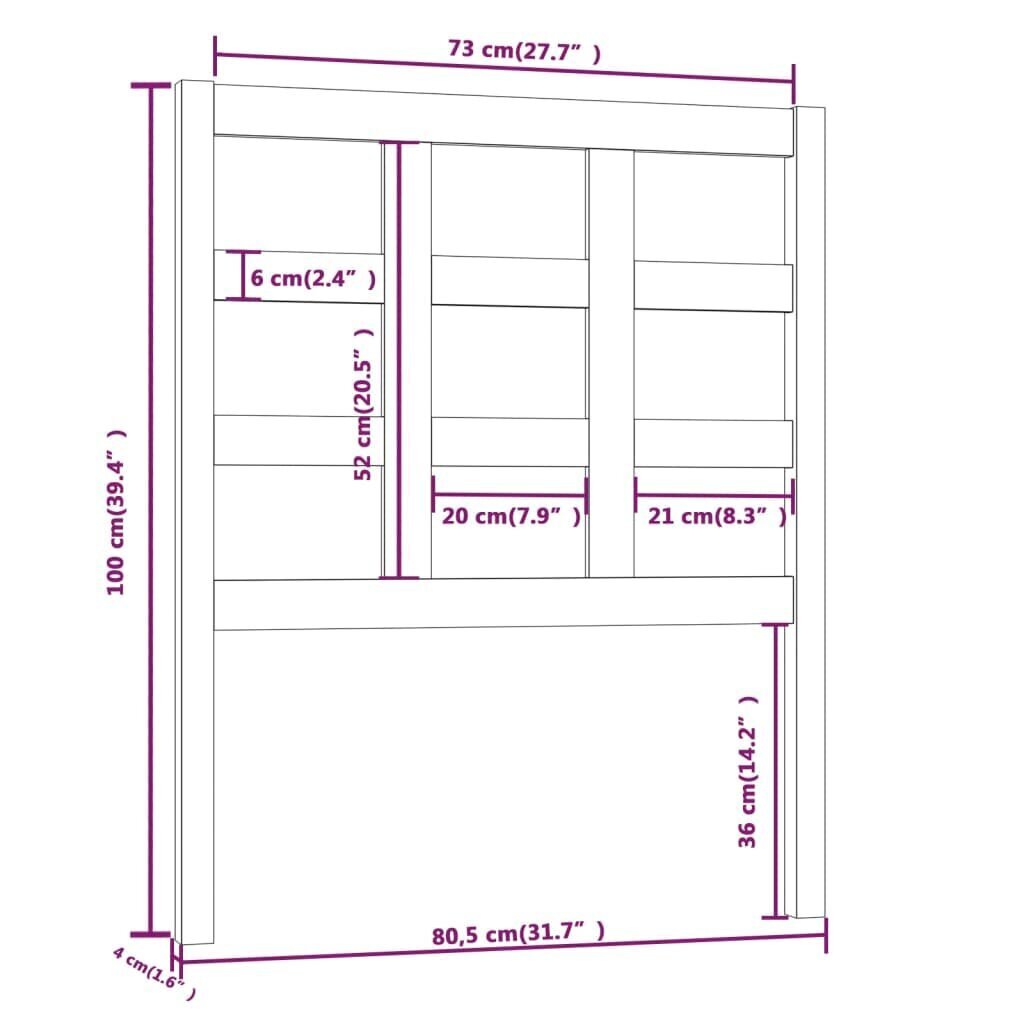 vidaXL Sängynpääty, hunajanruskea, 80,5x4x100 cm, täysi mänty hinta ja tiedot | Sängyt | hobbyhall.fi