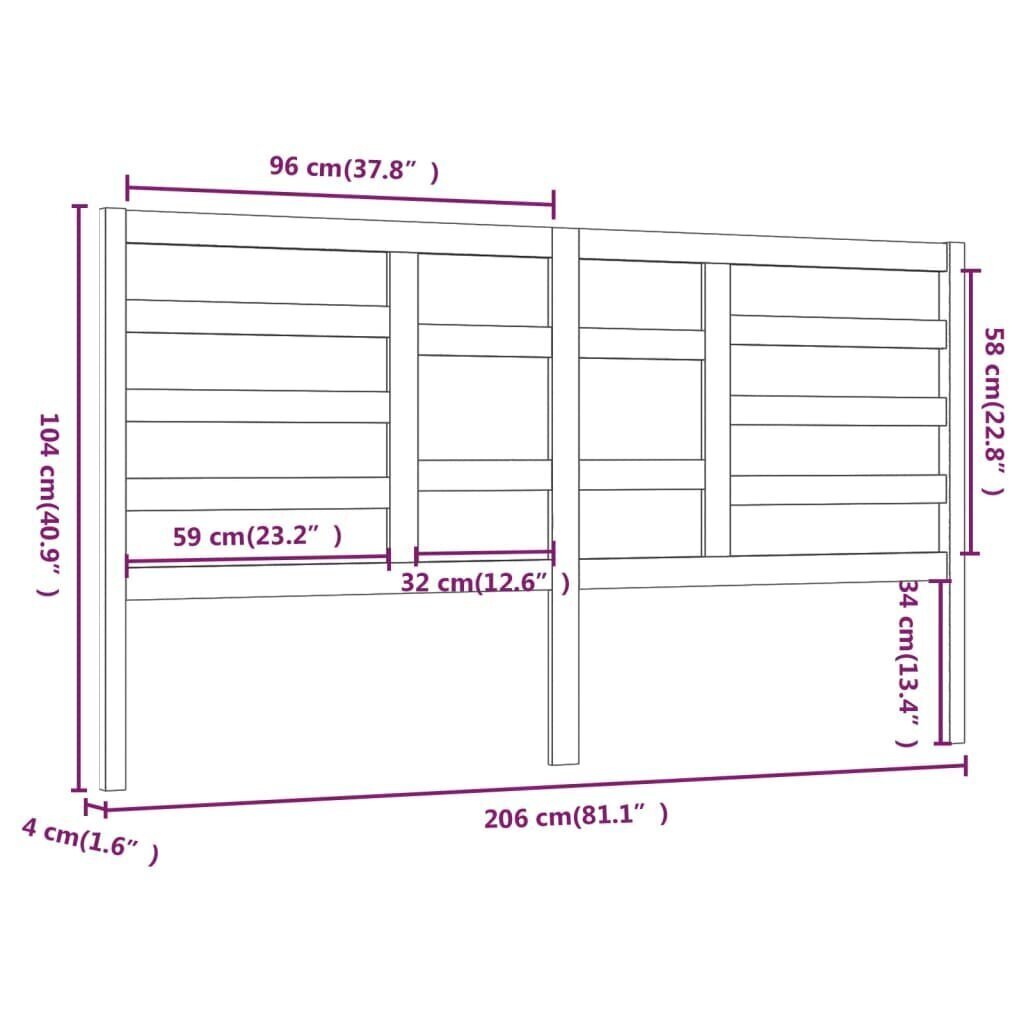 vidaXL Sängynpääty, valkoinen, 206x4x104 cm, täysi mänty hinta ja tiedot | Sängyt | hobbyhall.fi