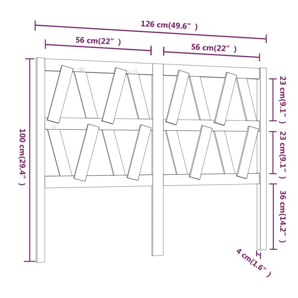 vidaXL Sängynpääty, 126x4x100 cm, täysi mänty hinta ja tiedot | Sängyt | hobbyhall.fi