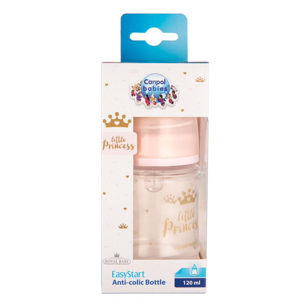 Leveäkaulainen pullo Canpol babies, Anti-colic PP Easy Start Royal Baby, 120 ml, 35/233, pinkki hinta ja tiedot | Tuttipullot ja tarvikkeet | hobbyhall.fi