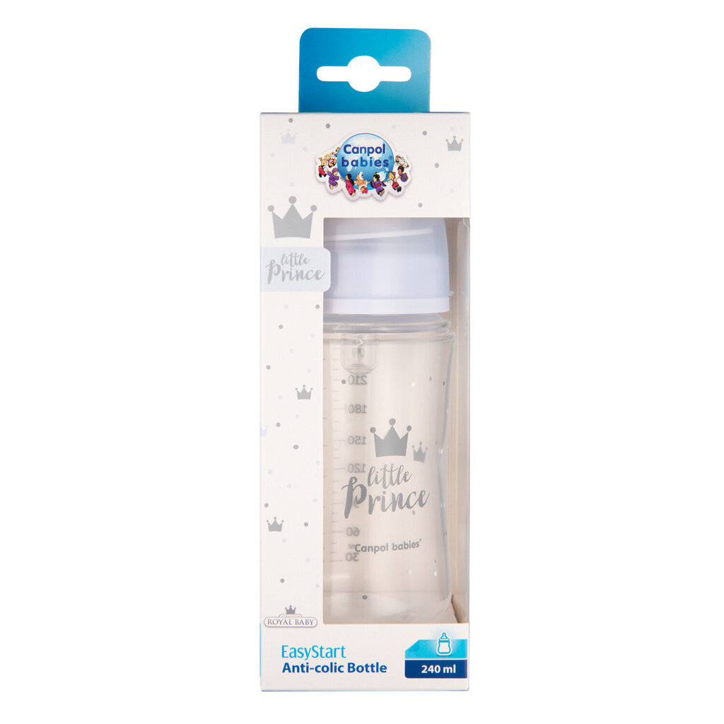 Leveäkaulainen pullo Canpol Babies, Anti-colic PP Easy Start Royal Baby, 240 ml, 35/234, sininen hinta ja tiedot | Tuttipullot ja tarvikkeet | hobbyhall.fi