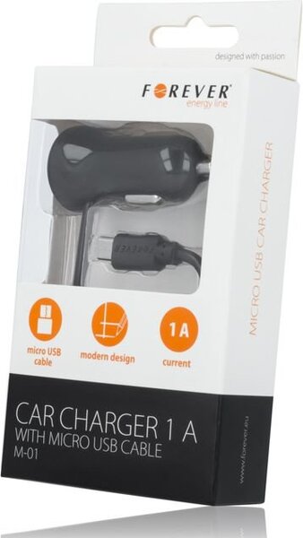 Forever M-01 Car charger whit micro USB cable and LED indicator / 1,5m Black