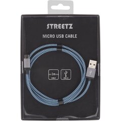 Mob. telefono STREETZ USB 2.0 "A-micro B", 1.0m, sininen / MICRO-117 hinta ja tiedot | Puhelinkaapelit | hobbyhall.fi