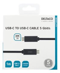 Deltaco USBC-1054M, USB C, 1m hinta ja tiedot | Puhelinkaapelit | hobbyhall.fi