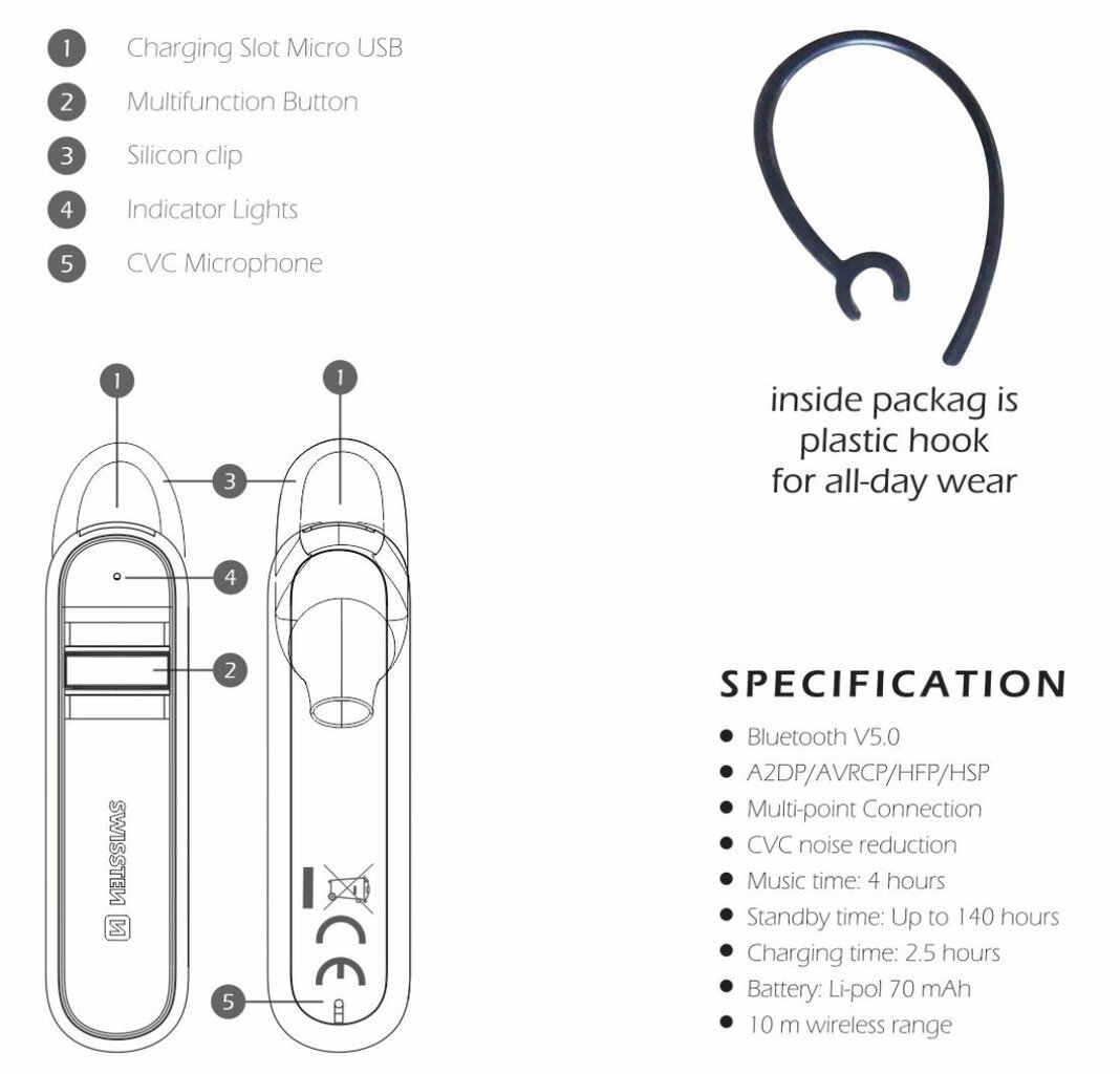 Swissten Eco Friendly Caller Bluetooth 5.0 hinta ja tiedot | Hands-free -tarvikkeet | hobbyhall.fi