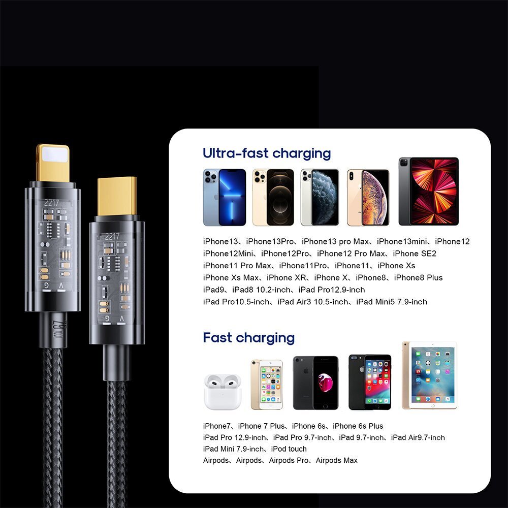 Joyroom S-CL020A20 Type-C to Lightning 20W Data Cable 2m-Black hinta ja tiedot | Puhelinkaapelit | hobbyhall.fi