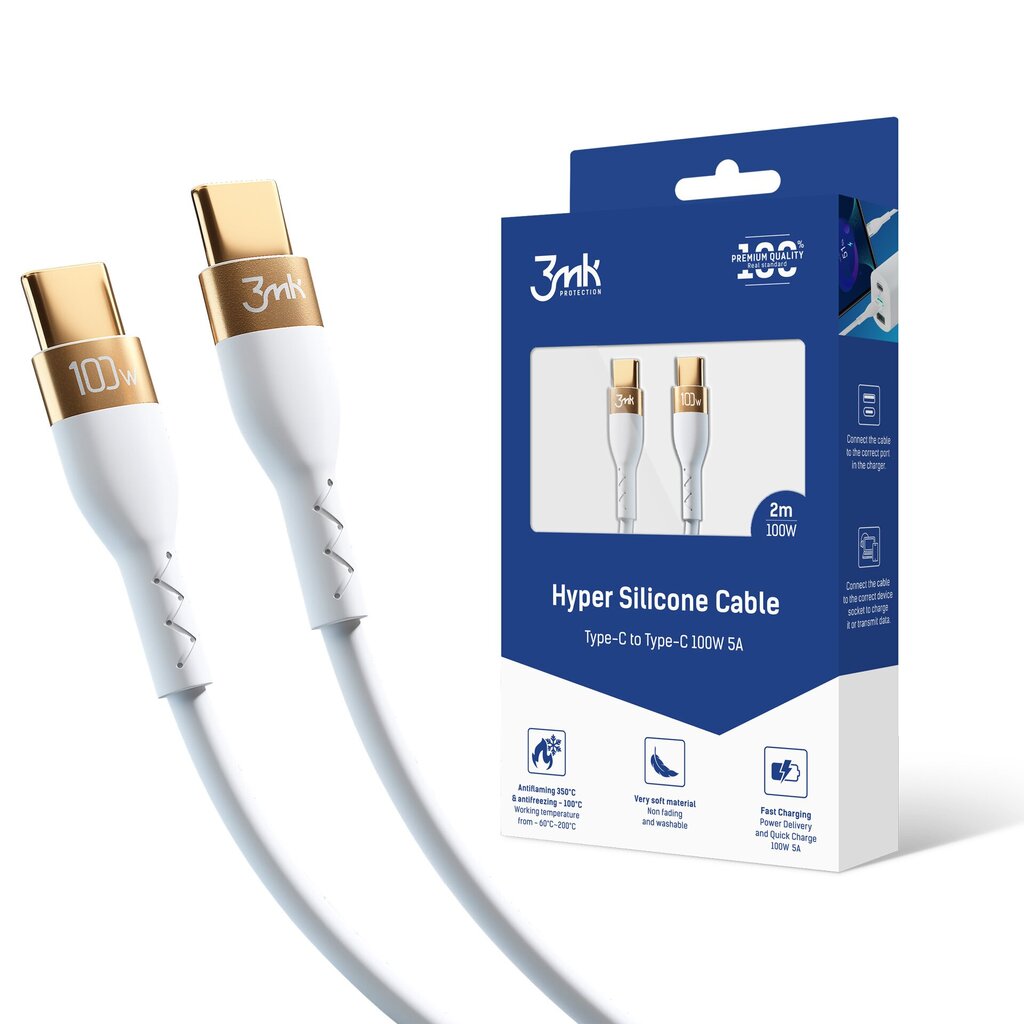 3mk Hyper, USB-C į USB-C, 2 m hinta ja tiedot | Puhelinkaapelit | hobbyhall.fi