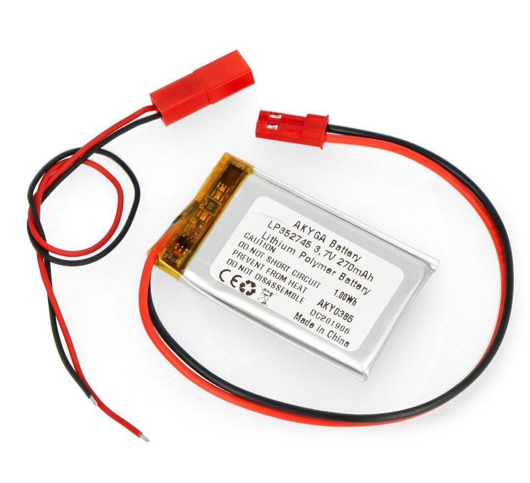 Akyga Li-Pol 270mAh 1S 3.7V - JST-BEC hinta ja tiedot | Puhelimen akut | hobbyhall.fi