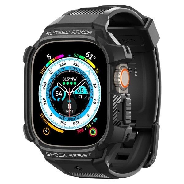 Spigen Rugged Armor Pro Apple Watch Ultra 49mm black ACS05460 hinta ja tiedot | Älykellojen ja aktiivisuusrannekkeiden lisätarvikkeet | hobbyhall.fi