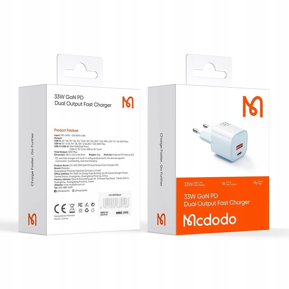 McDodo USB/USB-C, 3A hinta ja tiedot | Puhelimen laturit | hobbyhall.fi