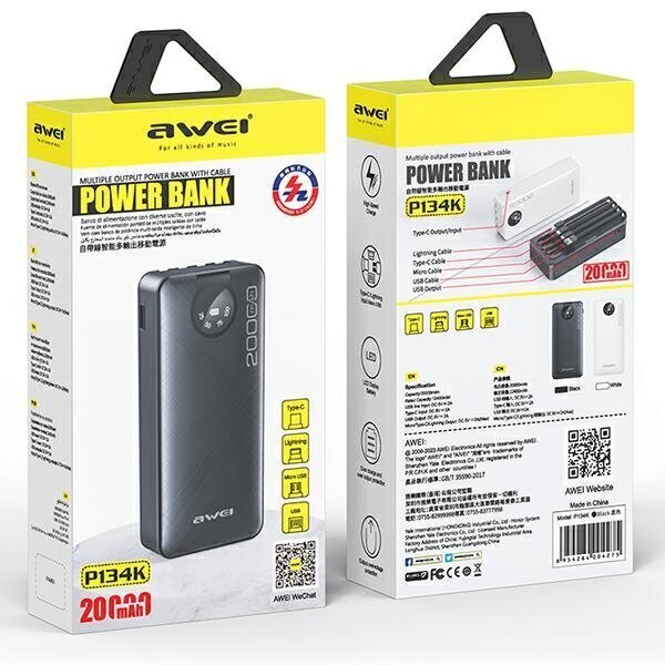 Awei P134K 20000 mAh hinta ja tiedot | Varavirtalähteet | hobbyhall.fi