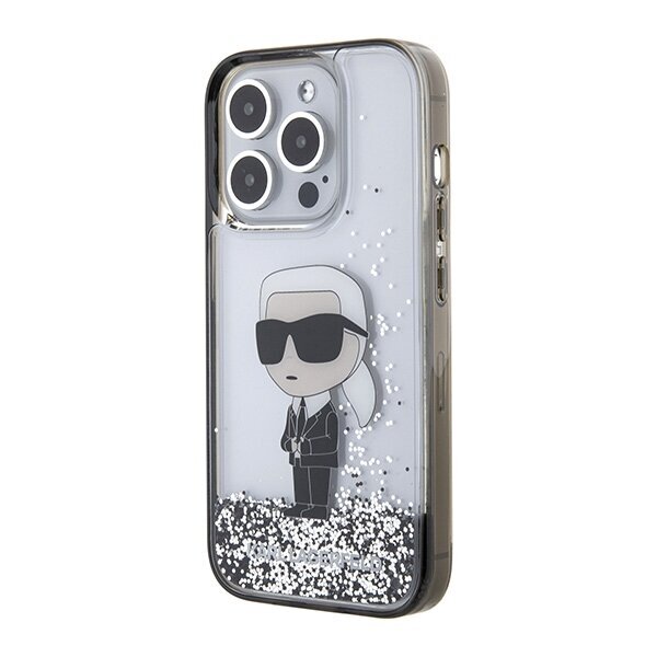 Karl Lagerfeld KLHCP15LLKKNSK iPhone 15 Pro 6.1" transparent hardcase Liquid Glitter Ikonik hinta ja tiedot | Puhelimen kuoret ja kotelot | hobbyhall.fi