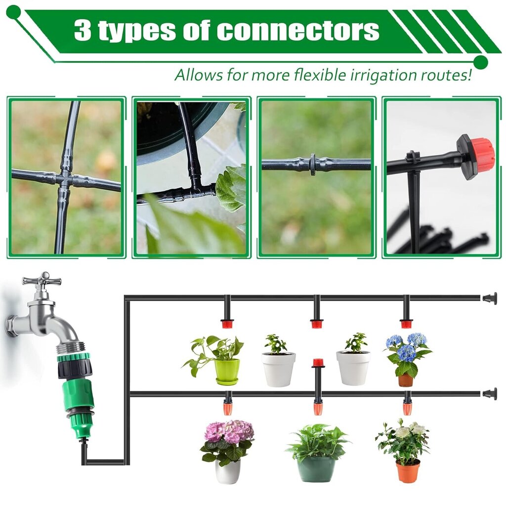 Dutreg tippakastelujärjestelmä, 20 m, 3 tyyppiä tippusuuttimia hinta ja tiedot | Puutarhaletkut, kastelukannut ja muut kastelutarvikkeet | hobbyhall.fi