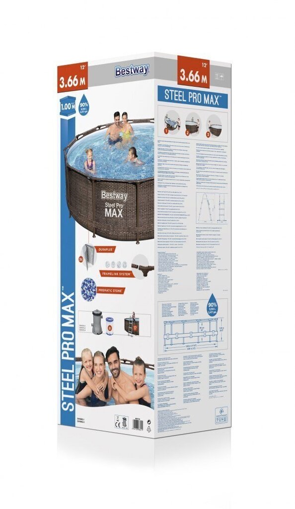 Allas kehyksellä Bestway Steel Pro Max Swim Vista 366x100 cm, suodattimella. hinta ja tiedot | Uima-altaat | hobbyhall.fi