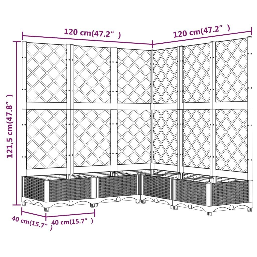 vidaXL Kukkalaatikko säleiköllä vaaleanharmaa 120x120x121,5 cm PP hinta ja tiedot | Kukkalaatikot | hobbyhall.fi