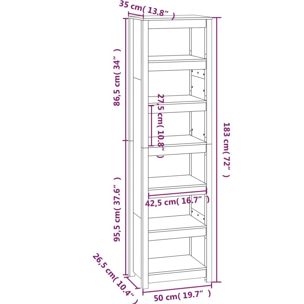 vidaXL Kirjahylly hunajanruskea 50x35x183 cm täysi mänty hinta ja tiedot | Kaapit | hobbyhall.fi