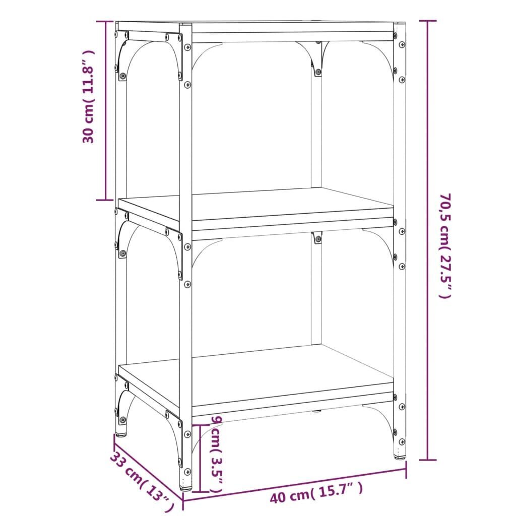 vidaXL Kirjahylly, harmaa, sonoma, 40x33x70,5 cm, tekninen puu ja teräs hinta ja tiedot | Hyllyt | hobbyhall.fi