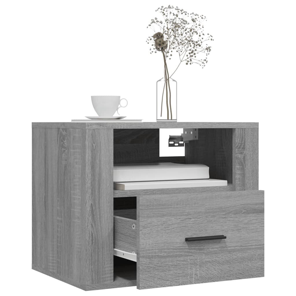 vidaXL Seinäkiinnitettävät yöpöydät 2 kpl harmaa Sonoma 50x36x40 cm hinta ja tiedot | Yöpöydät | hobbyhall.fi