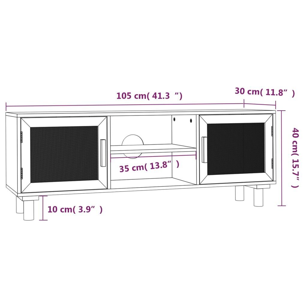 vidaXL TV-taso valkoinen 105x30x40 cm täysi mänty ja luonnonrottinki hinta ja tiedot | TV-tasot | hobbyhall.fi